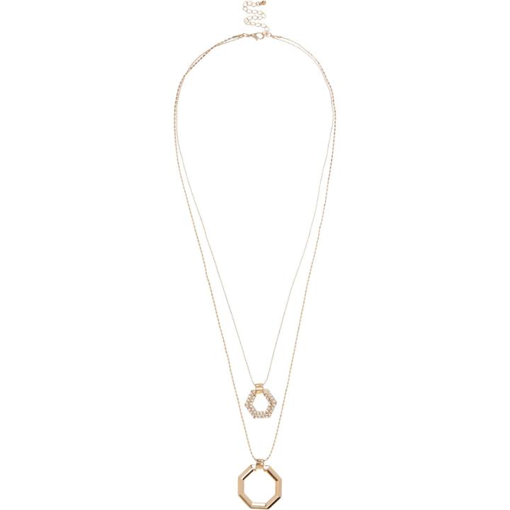 River Island Womens Gold Tone Layer Hexagon Necklace