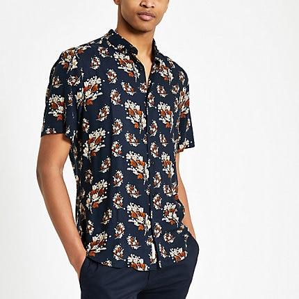 River Island Mens Twig Print Short Sleeve Shirt