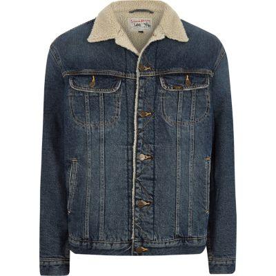 River Island Mens Lee Borg Collar Denim Jacket