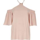 River Island Womens Nude Frill Sleeve Cold Shoulder
