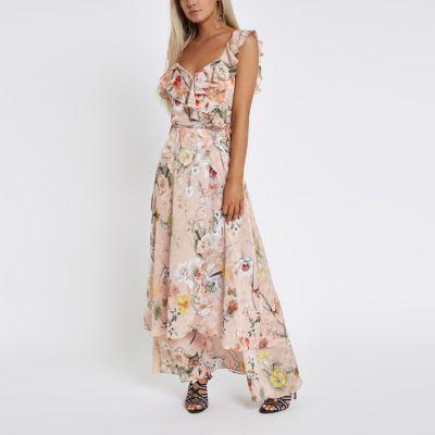 River Island Womens Petite Floral Frill Wrap Maxi Dress