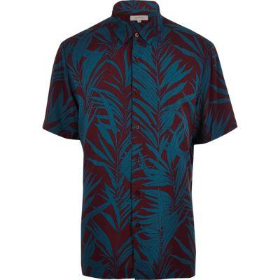 River Island Mens Palm Tree Print Short Sleeve Shirt