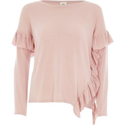 River Island Womens Asymmetric Frill Long Sleeve Top