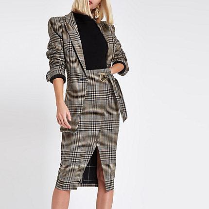 River Island Womens Check Wrap Tie-up Pencil Skirt