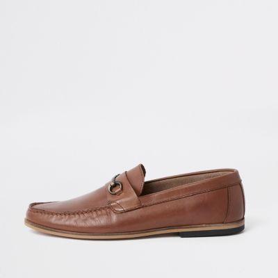 River Island Mens Brown Leather Snaffle Loafers