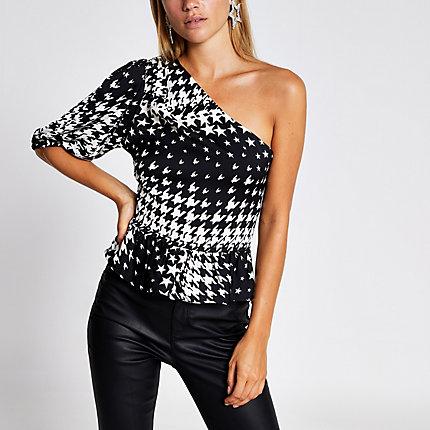 River Island Womens Print One Shoulder Peplum Top