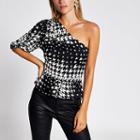 River Island Womens Print One Shoulder Peplum Top