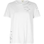 River Island Womens White Distressed Easy Fitted Tee