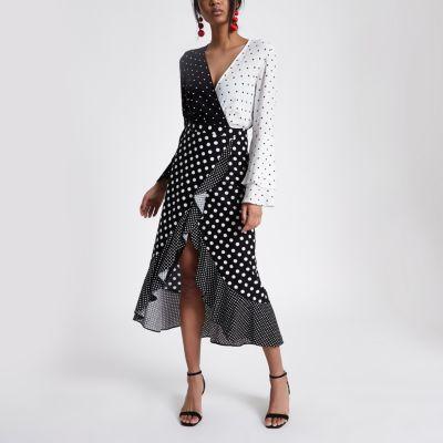 River Island Womens Polka Dot Frill Wrap Midi Skirt