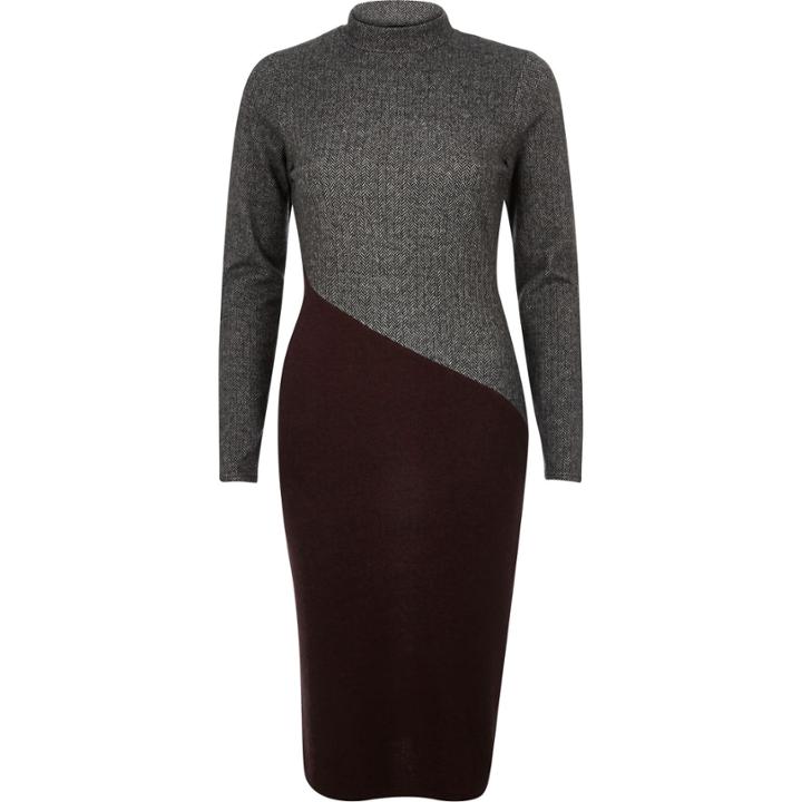 River Island Womens Herringbone Spliced Bodycon Midi Dress