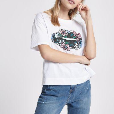 River Island Womens White Appliqu Lip Design T-shirt