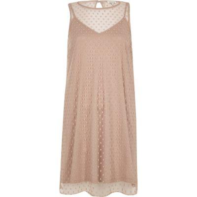 River Island Womens Nude Dobby Mesh Sleeveless Dress