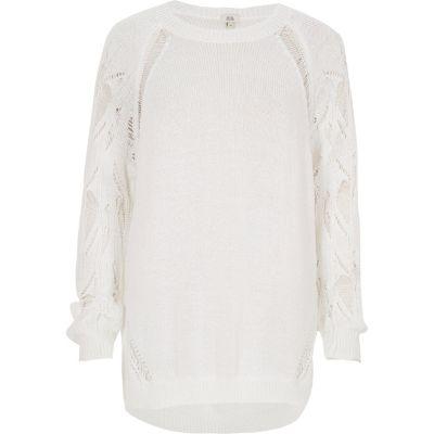 River Island Womens White Knit Ladder Sleeve Sweater
