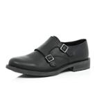 River Island Mensblack Leather Chunky Sole Monk Strap Shoes