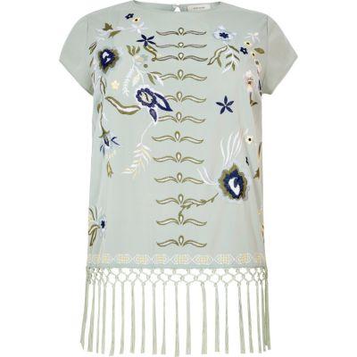 River Island Womens Plus Floral Tassle Hem Top