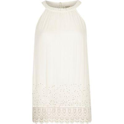 River Island Womens Sequin Lace Hem Sleeveless Top