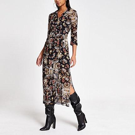 River Island Womens Print Long Sleeve Sheer Shirt Dress