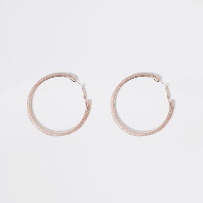 River Island Womens Rose Gold Tone Mesh Medium Hoop Earrings