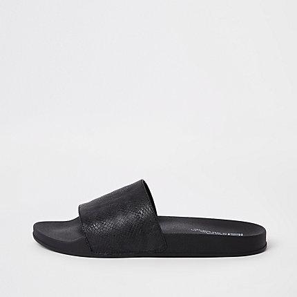 River Island Mens Textured Snake Print Sliders