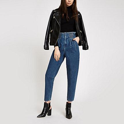 River Island Womens Paperbag Studded Jeans
