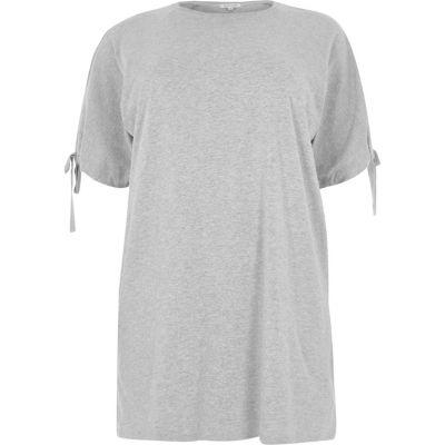 River Island Womens Plus Marl Tie Sleeve Longline T-shirt