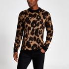 River Island Mens Leopard Print Slim Fit Knitted Jumper