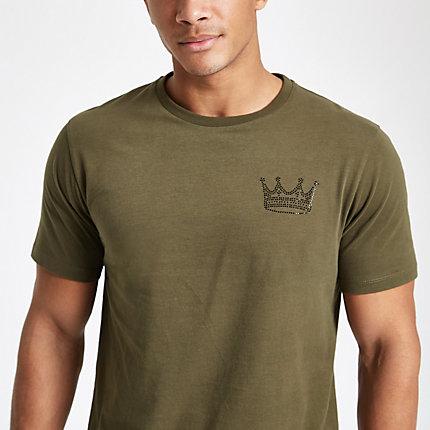 River Island Mens Slim Fit Rhinestone Crown T-shirt