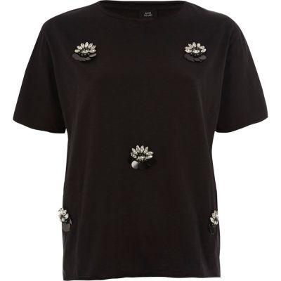 River Island Womens Jewel Embellished Brooch T-shirt