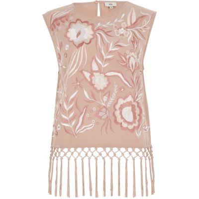 River Island Womens Embroidered Fringe Top
