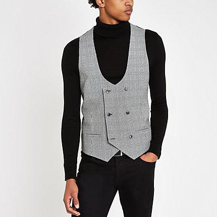 River Island Mens Check Double Breast Waistcoat