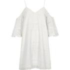 River Island Womens White Broderie Cold Shoulder Swing Dress