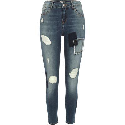River Island Womens Medium Patch Amelie Super Skinny Jeans