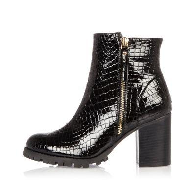River Island Womens Patent Chunky Heel Ankle Boots
