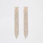River Island Womens Rose Gold Color Rhinestone Paved Drop Earrings