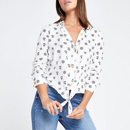 River Island Womens White Printed Tie Front Shirt