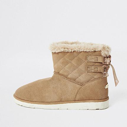 River Island Womens Suede Quilted Faux Fur Lined Boots