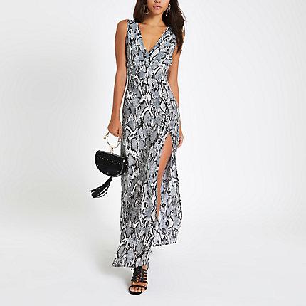River Island Womens Snake Print Plunge Maxi Dress