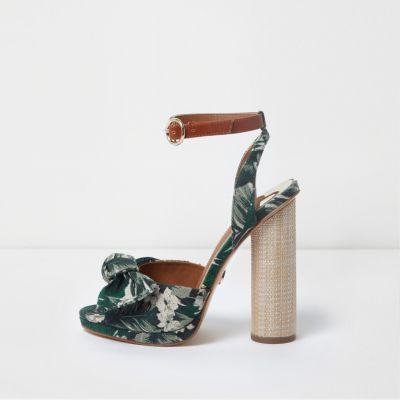 River Island Womens Tropical Bow Front Block Heel Sandals