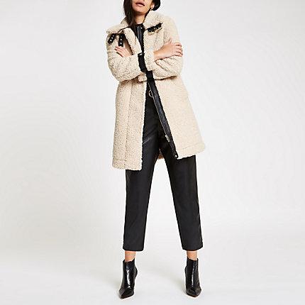 River Island Womens Oversized Shearling Fur Aviator Coat