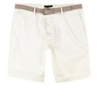 River Island Mens White Belted Oxford Shorts