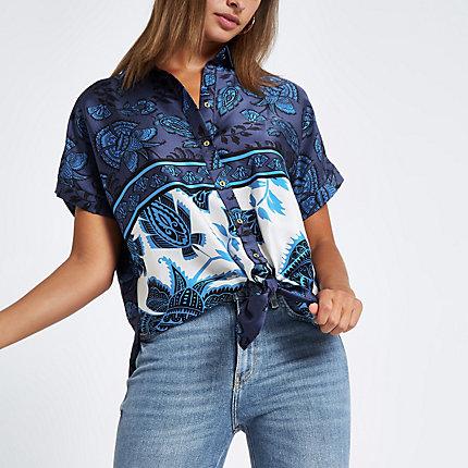 River Island Womens Mixed Print Tie Front Shirt