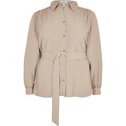 River Island Womens Plus Long Sleeve Belted Shirt