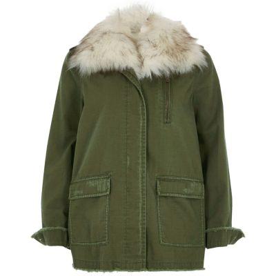River Island Womens Faux Fur Collar Army Jacket