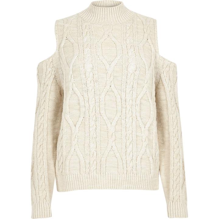 River Island Womens Cable Knit Cold Shoulder Sweater