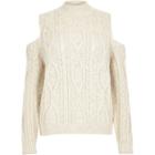 River Island Womens Cable Knit Cold Shoulder Sweater