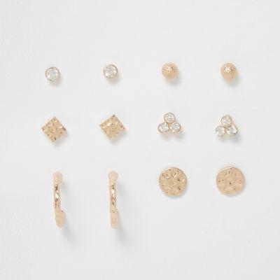 River Island Womens Gold Tone Battered Disk Stud Multipack