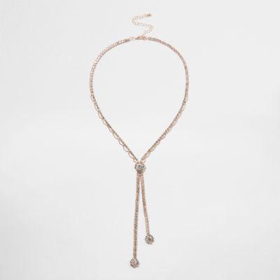 River Island Womens Rose Gold Tone Cup Chain Rhinestone Y Necklace