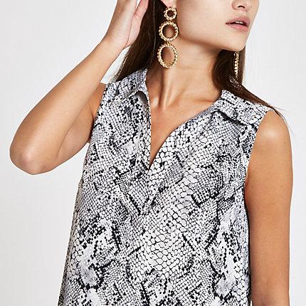 River Island Womens Snake Print V Neck Sleeveless Top
