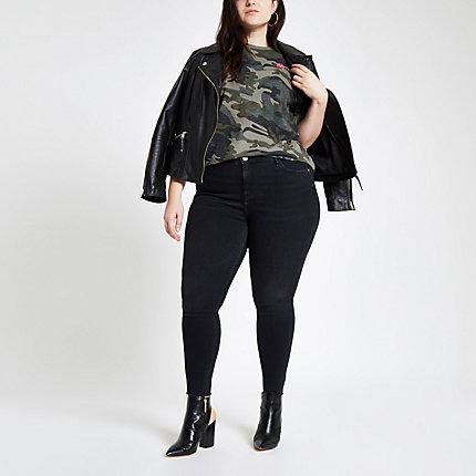 River Island Womens Plus Camo Print Rolled Sleeve T-shirt