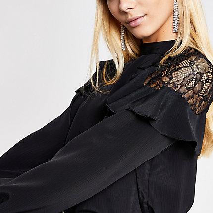 River Island Womens Lace Frill Shoulder Top